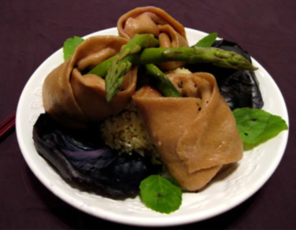 Asparagus Mango Dumplings With Coconut Basil Rice