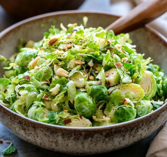 Shaved Brussels Sprout Salad With Creamy Maple Dressing