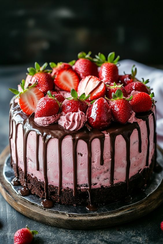 Decadent Strawberry Chocolate Fantasy Ice Cream Cake