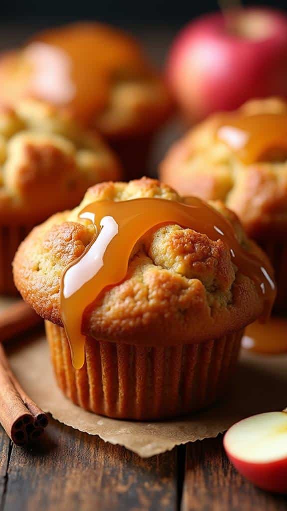 caramel glazed apple cider muffins