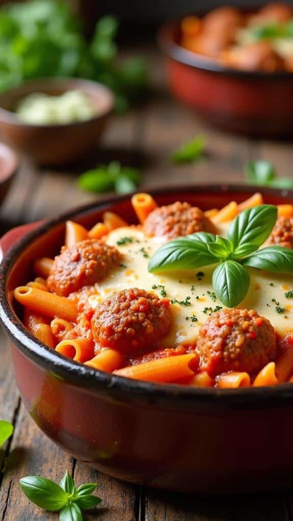 cheesy pasta with meatballs