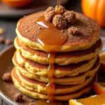 pumpkin pancakes topped syrup
