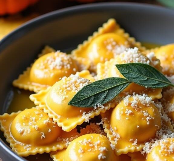 Pumpkin Ravioli With Brown Butter Sage Sauce