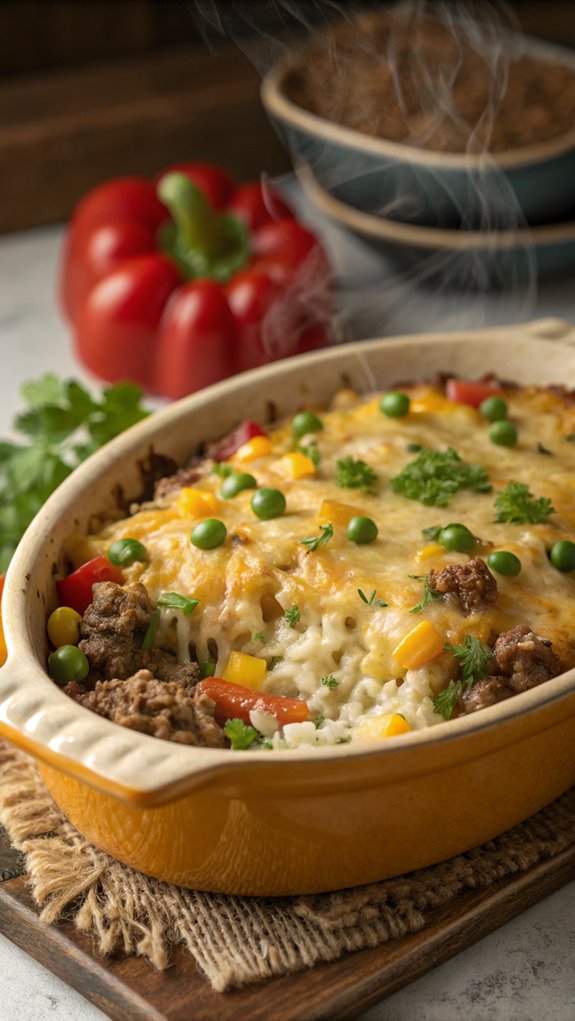 cheesy hamburger rice casserole