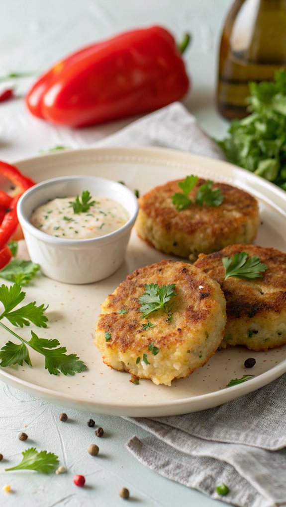 crab cakes with sauce