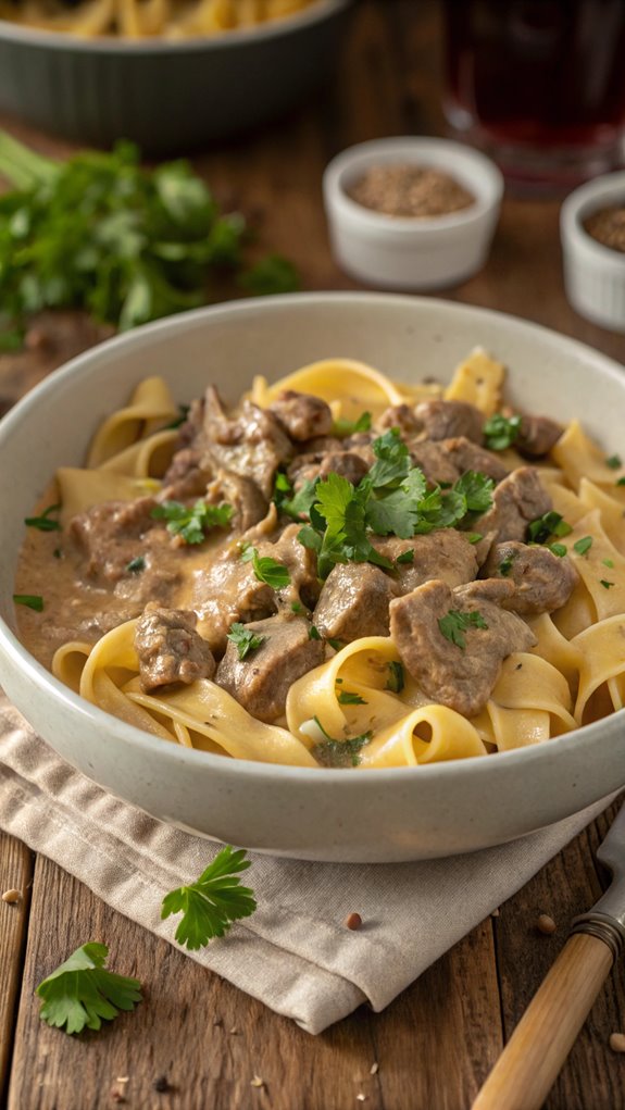 creamy beef pasta dish