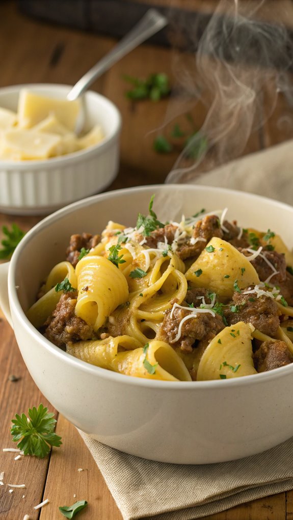 creamy beef pasta dish