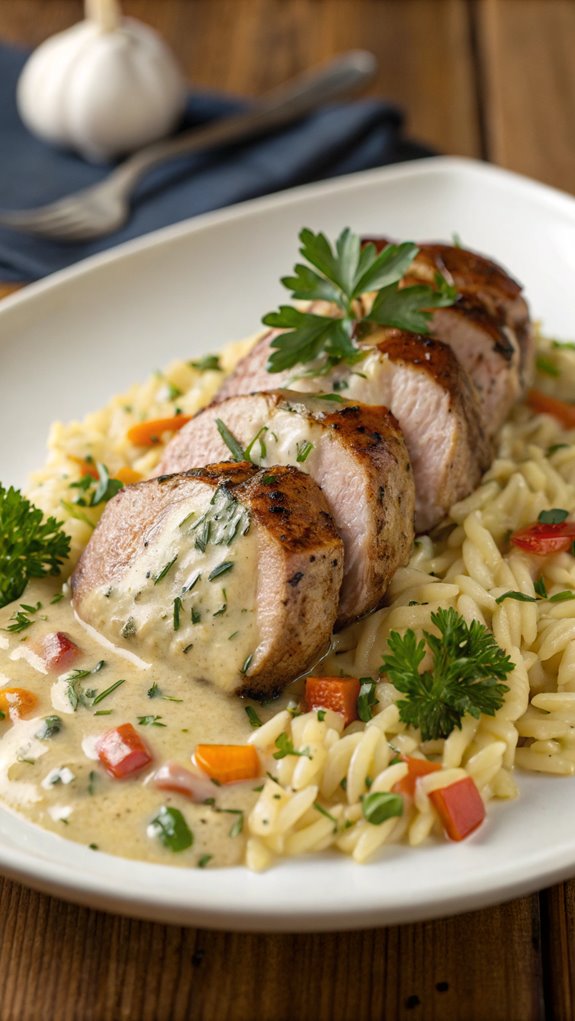 creamy pork medallions with orzo