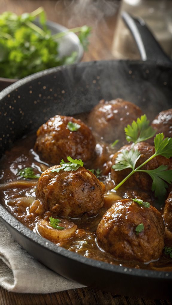 crockpot beefy onion meatballs