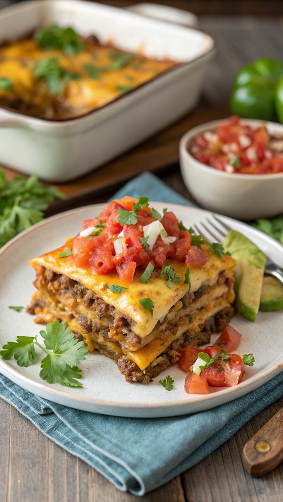 layered taco inspired casserole dish