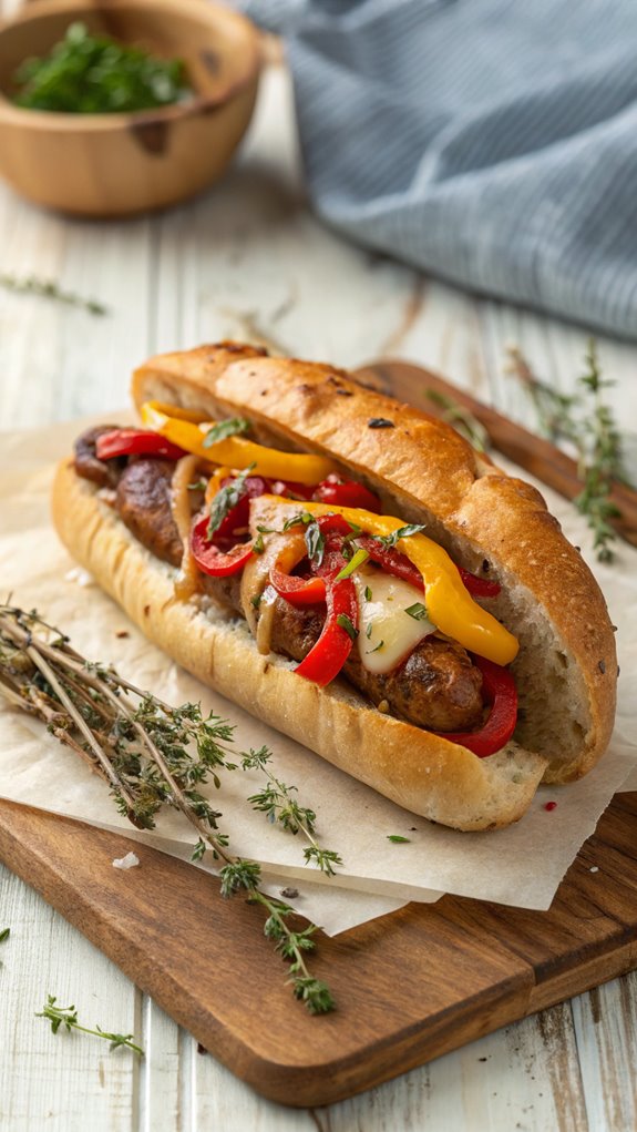 sausage peppers cheese sandwich