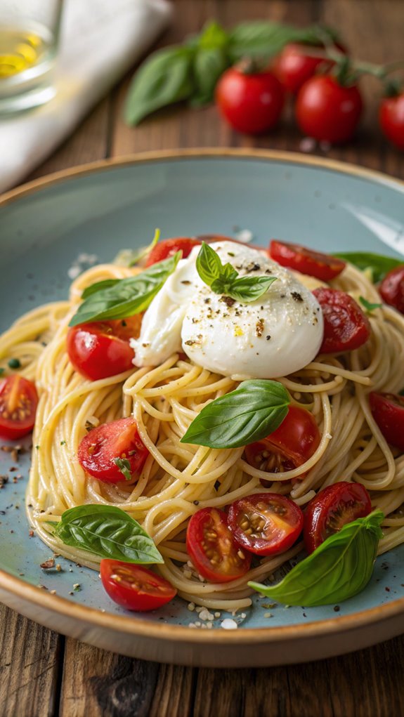 summer pasta with burrata