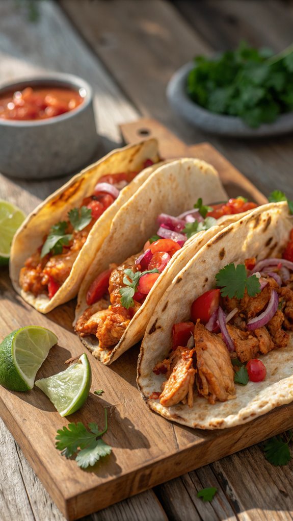 tacos filled with spicy chicken