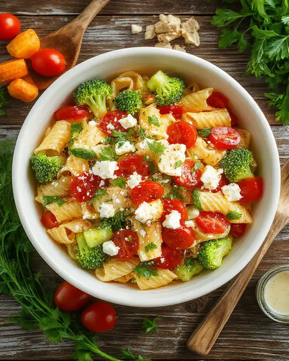 colorful garden pasta salad