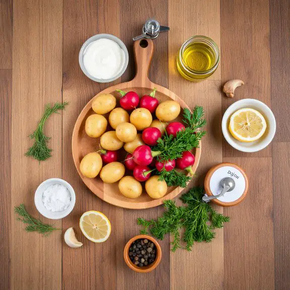roasted potatoes and radishes