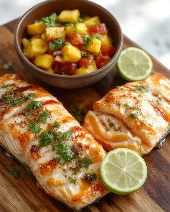 salmon topped with salsa