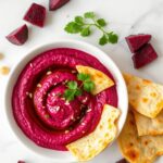 beet hummus with pita