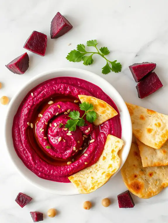 beet hummus with pita