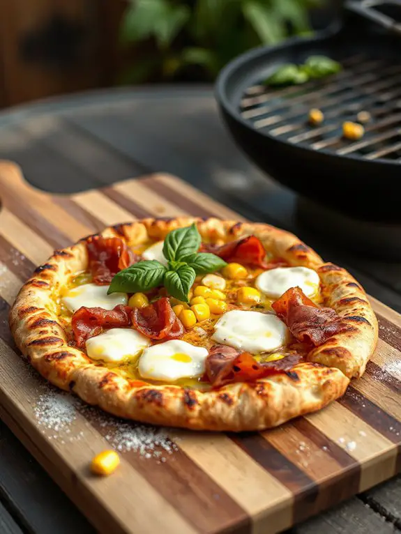 grilled corn and prosciutto pizza