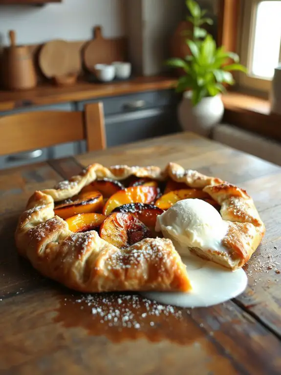 peach galette with ice cream