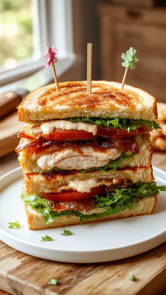layered Club Sandwich with ingredients