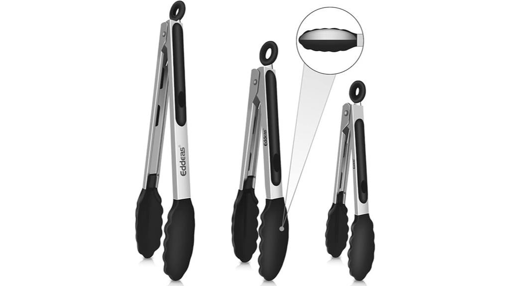 three silicone tipped tongs