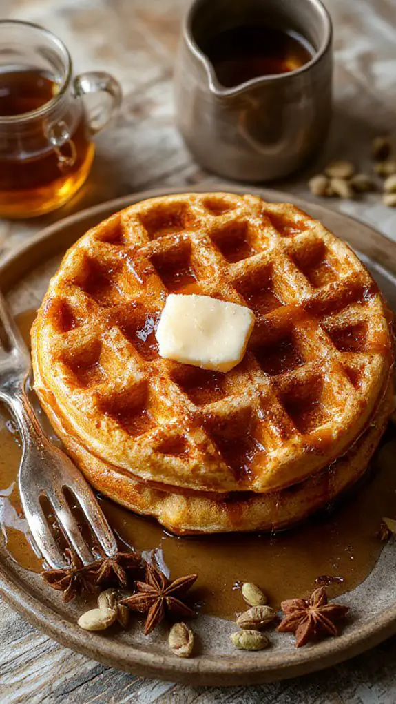 cozy spiced pumpkin waffles
