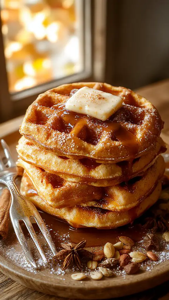 warm spiced pumpkin waffles