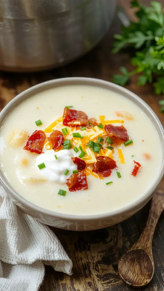 The Best Homemade Baked Potato Soup Recipe 3 creamy topped soup finish