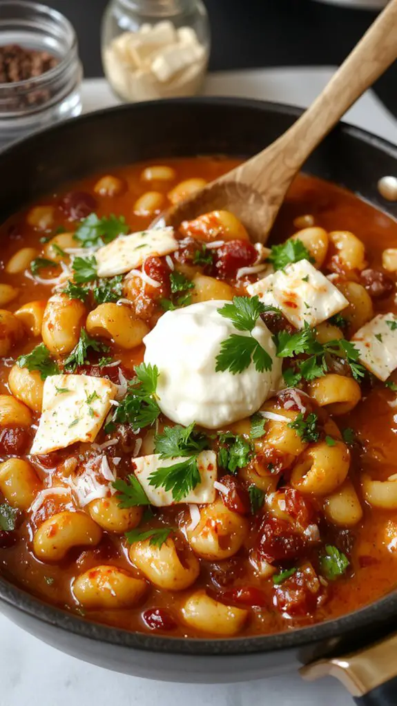 The Best Homemade Chili Mac Recipe 3 simmer pasta melt cheese